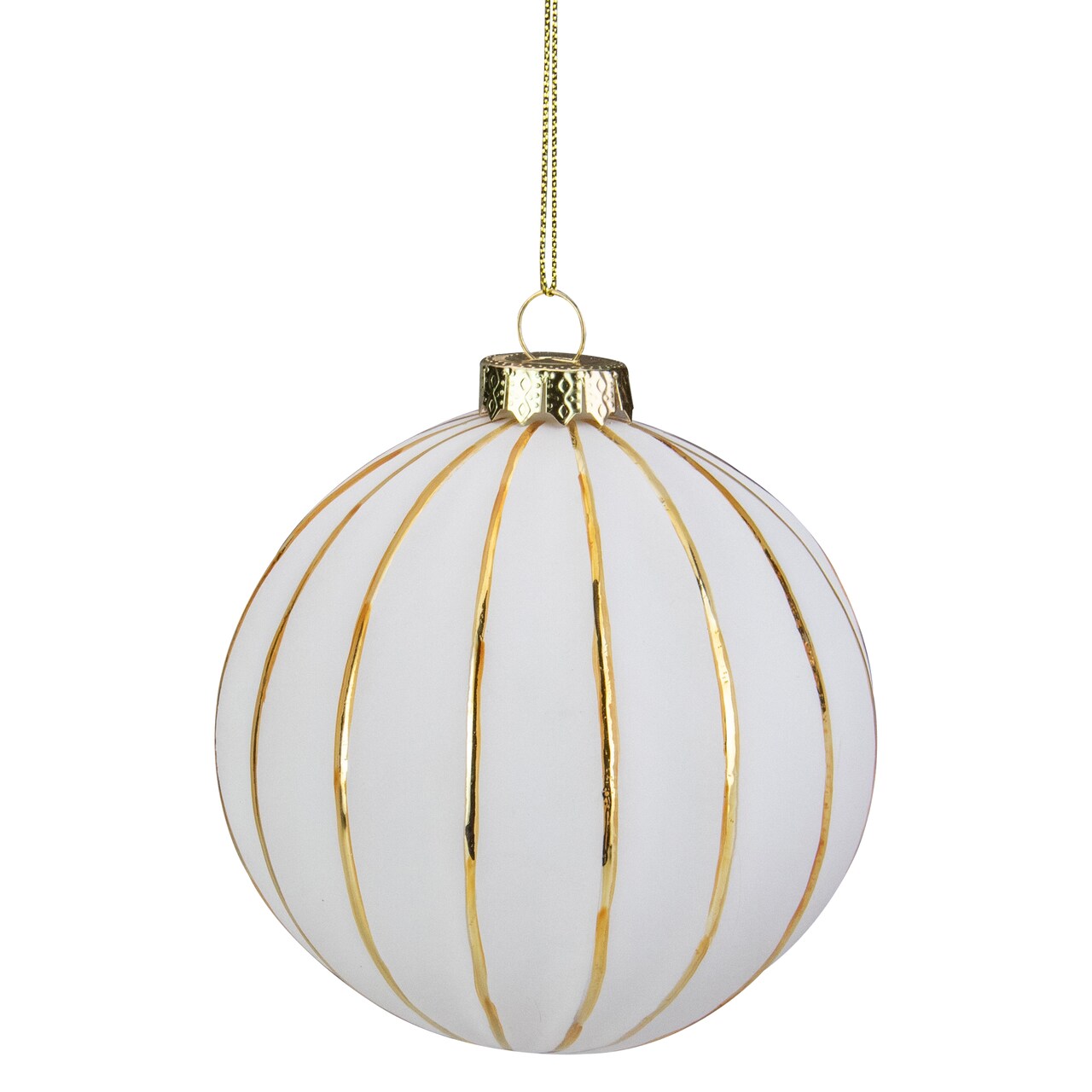 Northlight Gold Striped Christmas Glass Ball Ornament - 4" - White and Gold